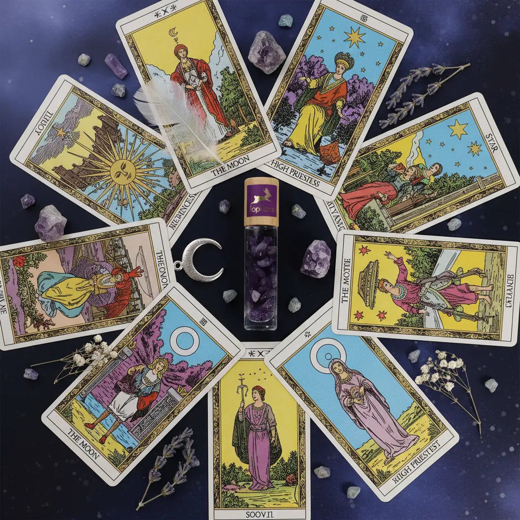 Composición flat lay tarot