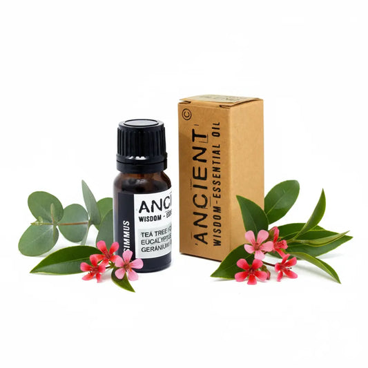 Con eucalipto, árbol de té, geranio y caja - fondo blanco