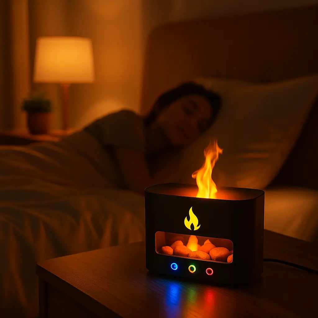 Difusor con efectos LED en dormitorio