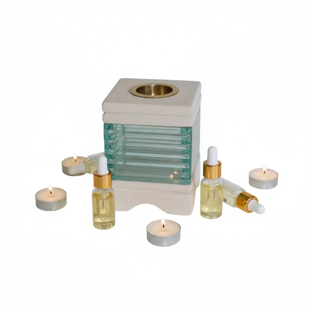 Quemador arenisca con vidrio - solo velas y aceites sin colores