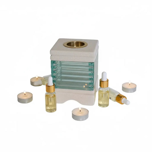Quemador arenisca con vidrio - solo velas y aceites sin colores