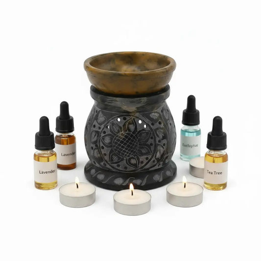 Quemador esteatita mandala sin sombras azules - fondo blanco